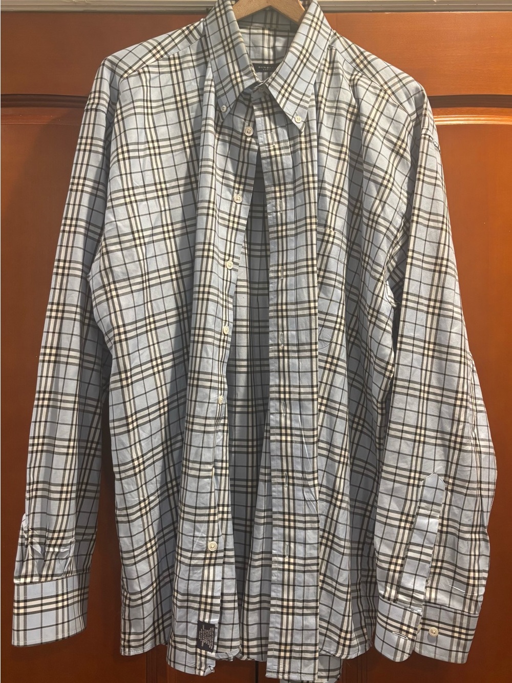 Burberry Light Blue and Brown Plaid Dress Shirt Size XL